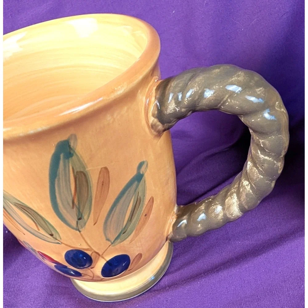 Gibson BISTRO ITALIA 2 Mugs Olive Branch Rope Handles Hand Painted 16oz